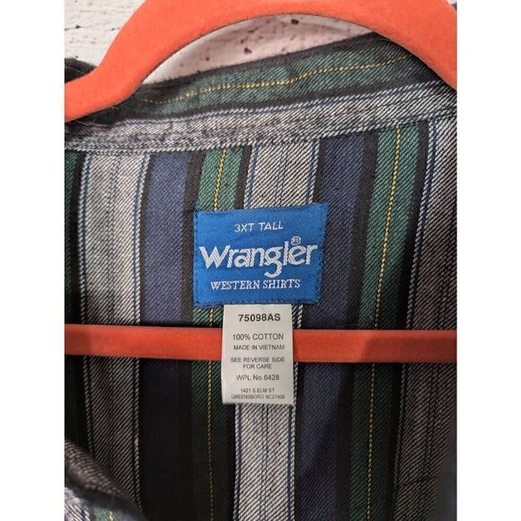 Men's Wrangler Tall Man Western Pearl Snap Flannel Shirt Green Gray 3XT‎ 3X Tall - Picture 3 of 9